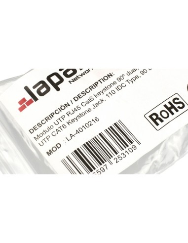 Modulo RJ45 Cat6 UTP hembra slim tipo Keystone (Detalle bolsa)
