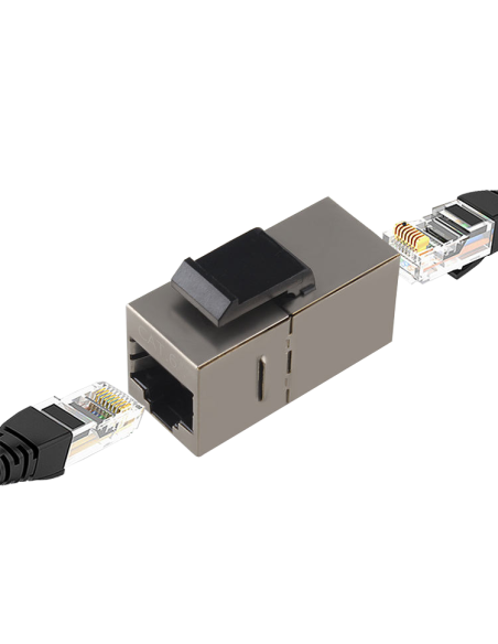 Modulo adaptador doble hembra RJ45 Cat6 FTP (Detalle con cable)