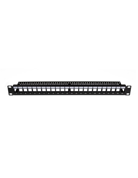 Panel de parcheo vacio rack 19"  UTP para 24 módulos slim keystone. (Vista forntal)